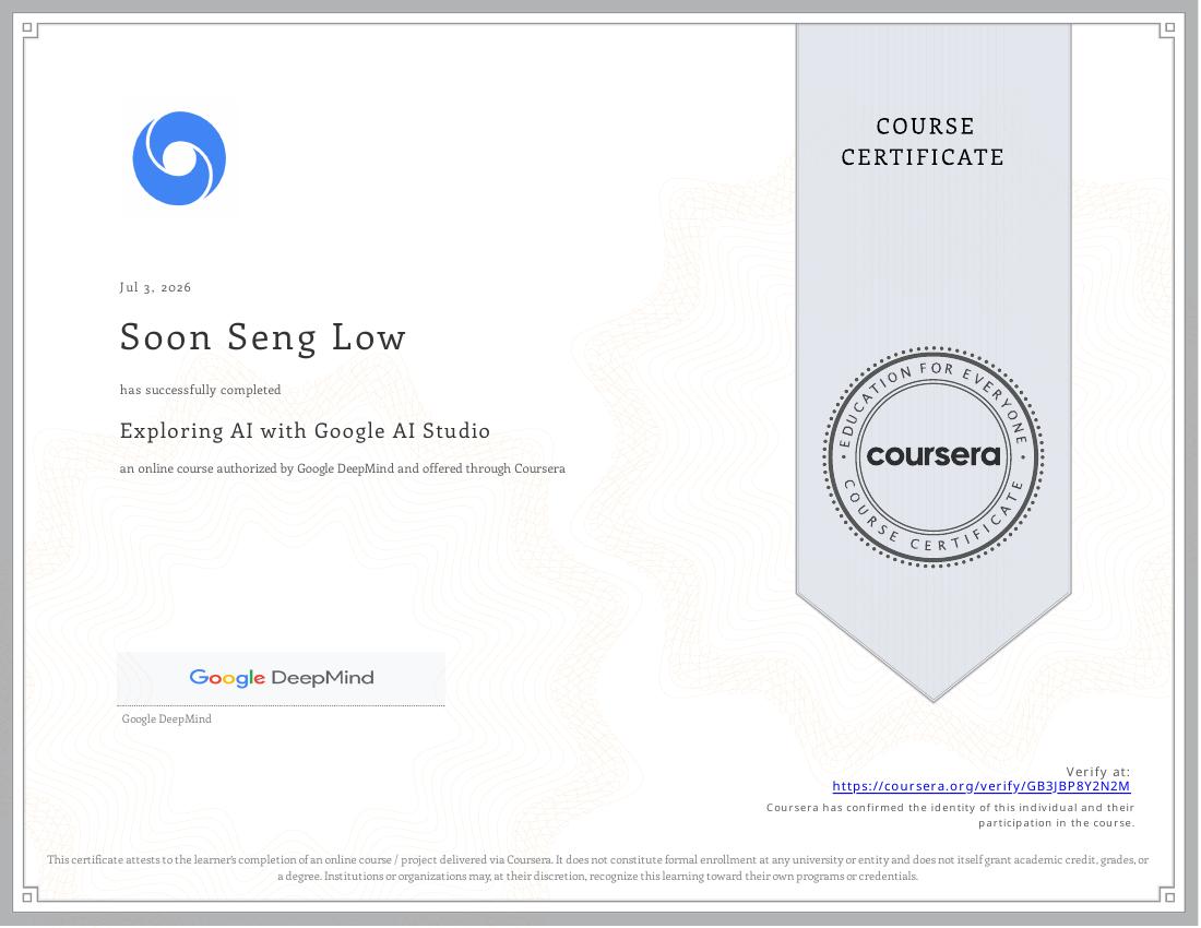 Exploring AI with Google AI Studio certificate