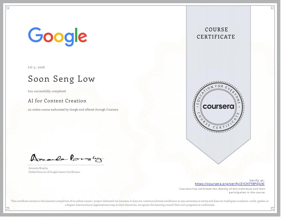 AI for Content Creation certificate